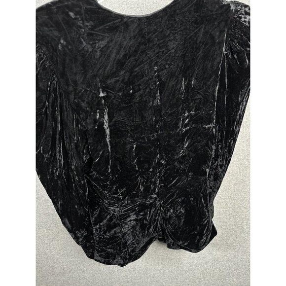 Vintage Size 12 Velvet Top Witchy Whimsygoth Black Long Sleeve Button Sweetheart - Picture 13 of 13